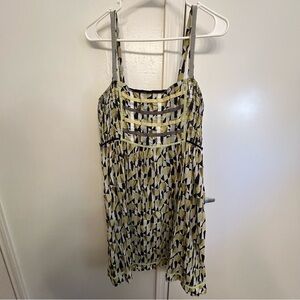 Free People Vintage Boho Smocked Yellow Patterned Tank Dress 100% Cotton Size 6